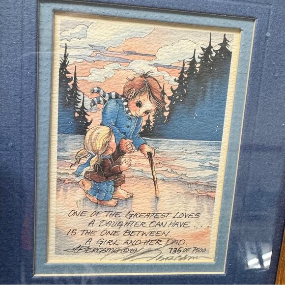 Jody Bergsma Signed Numbered Girl And Dad Print Wood Framed 6x8 Vintage 80s Art - Picture 7 of 8